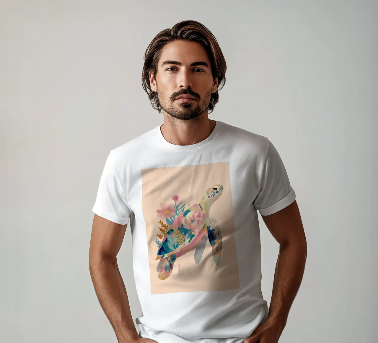 Portrait of a Turtle in Bloom t-shirt van Luca