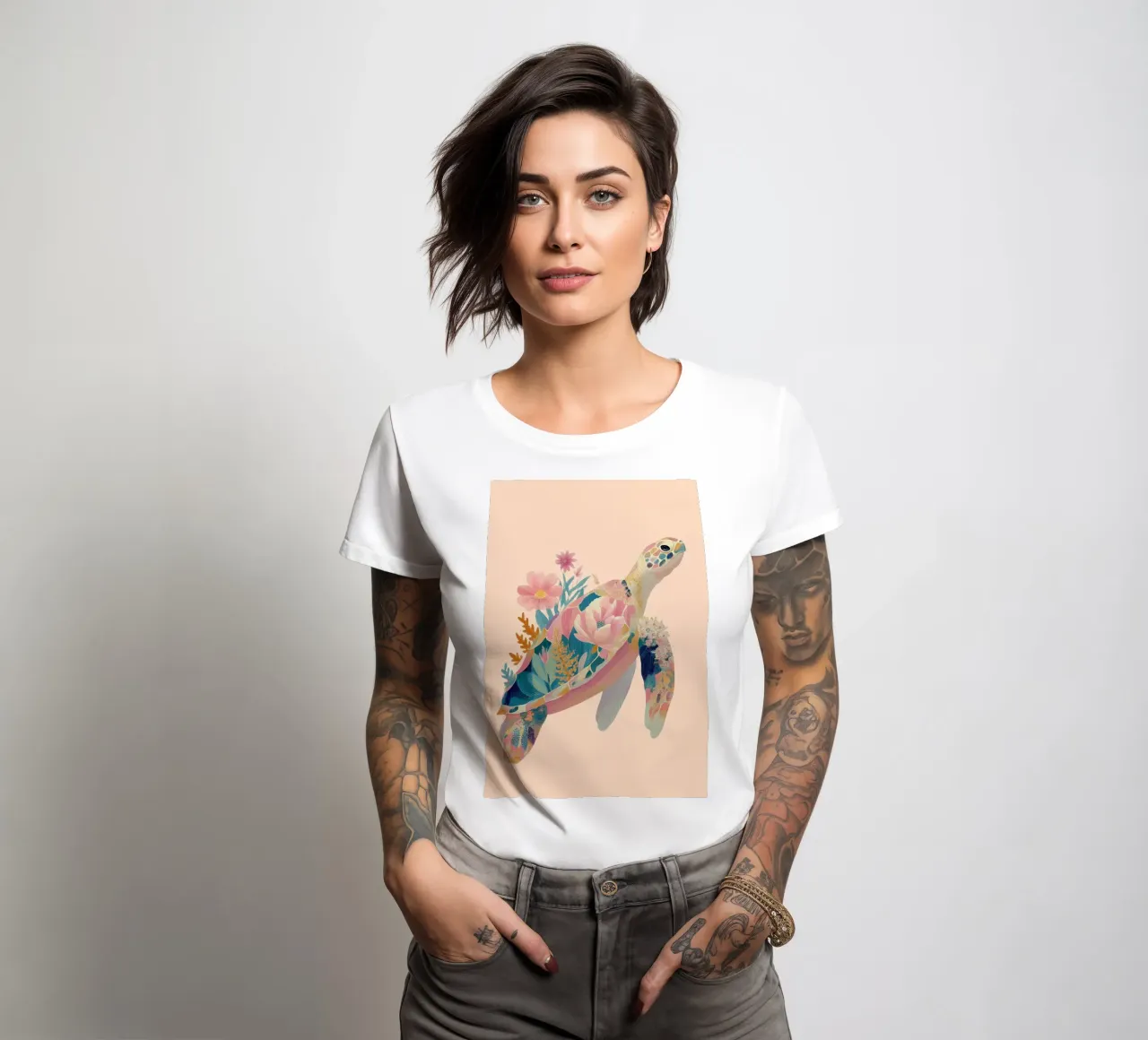 Portrait of a Turtle in Bloom camiseta de mujer de Luca