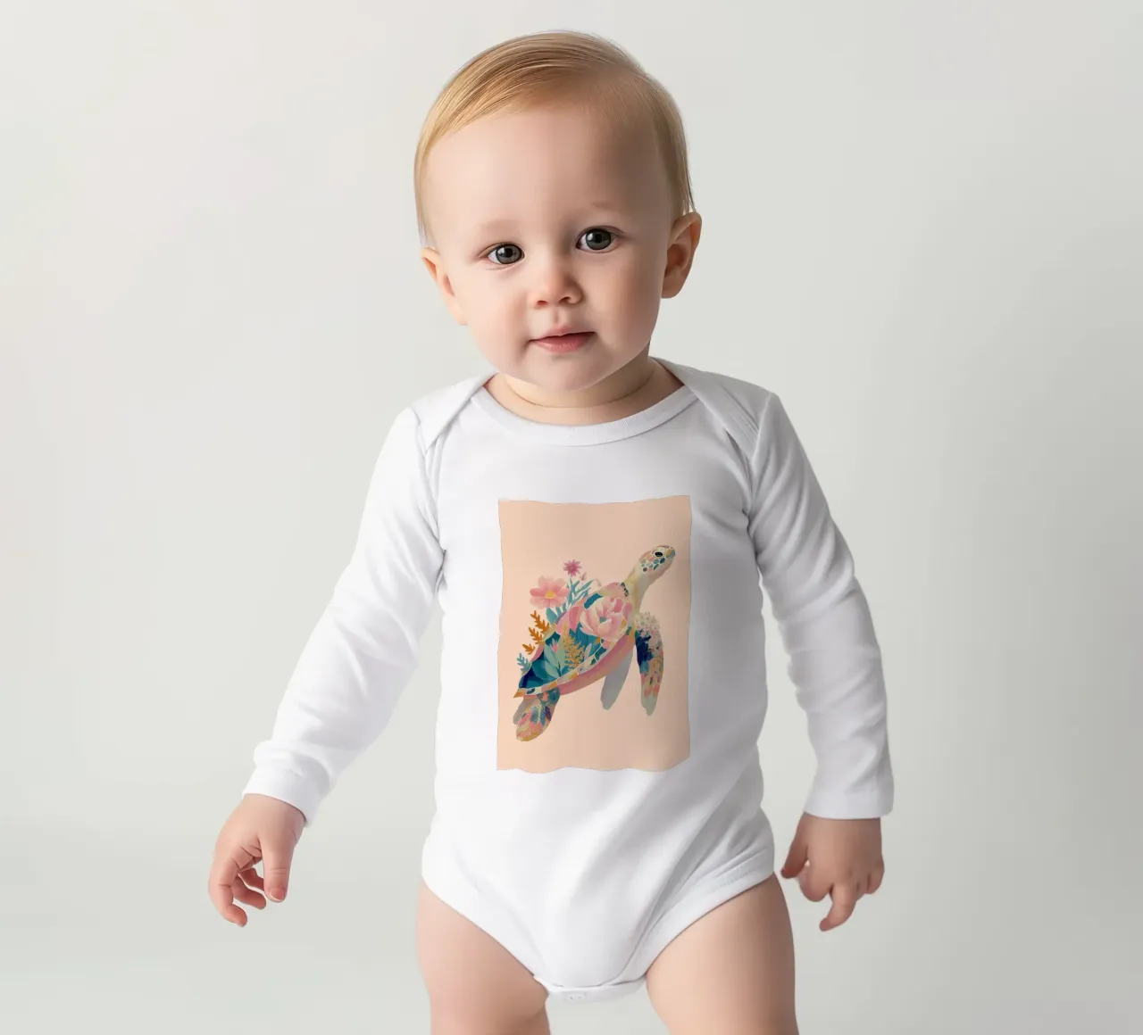 Portrait of a Turtle in Bloom body neonato maniche lunghe da Luca