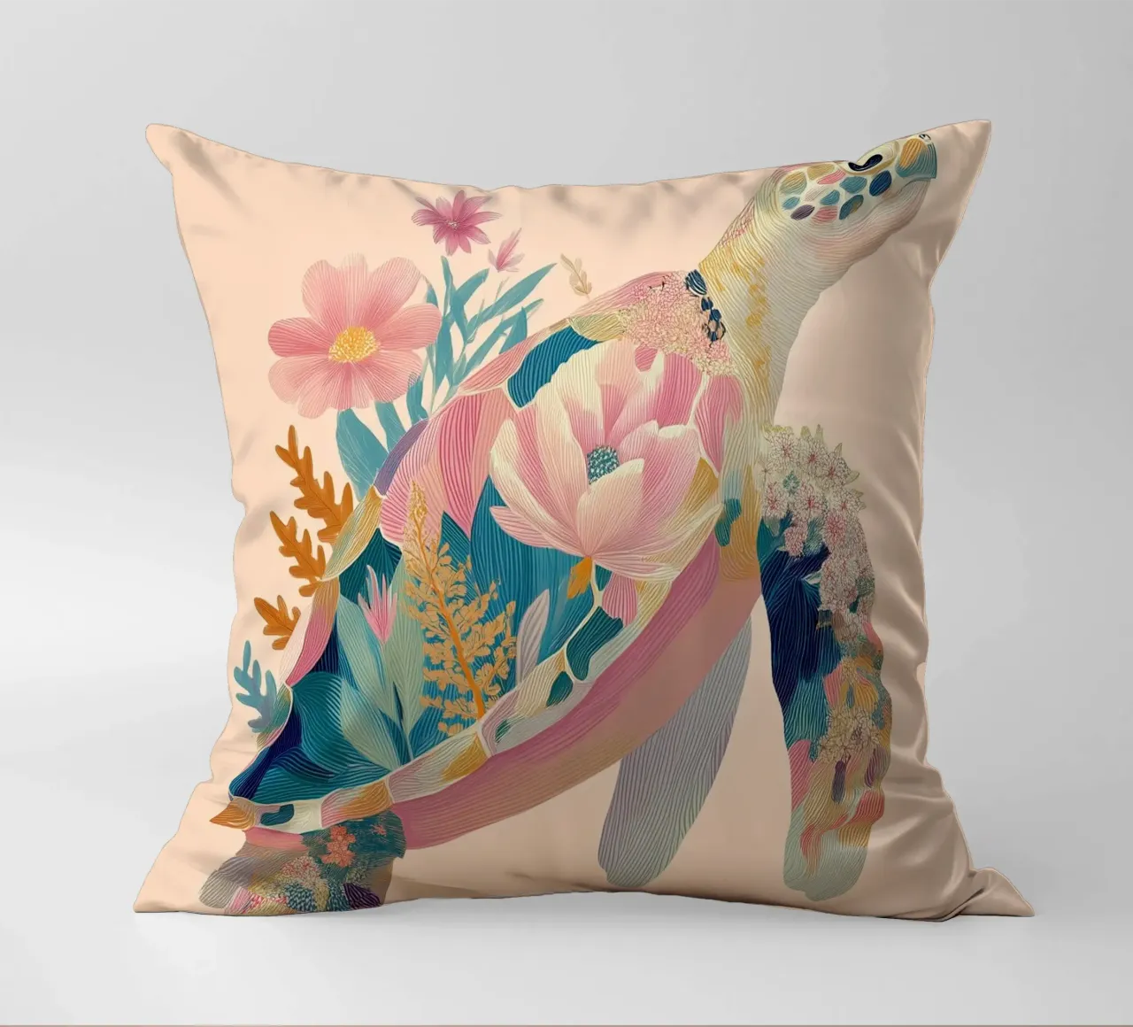 Portrait of a Turtle in Bloom cuscino da Luca