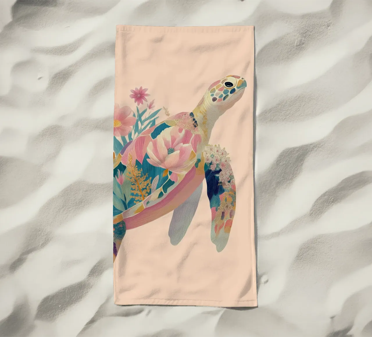 Portrait of a Turtle in Bloom strandhanddoek van Luca