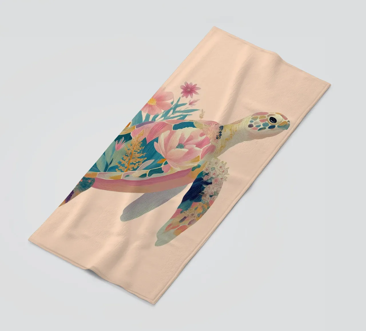 Portrait of a Turtle in Bloom Strandtuch von Luca