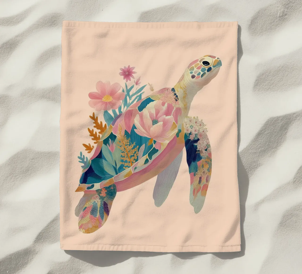 Portrait of a Turtle in Bloom Strandtuch von Luca