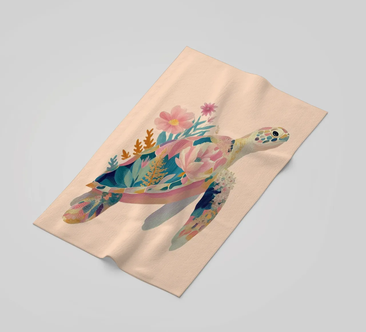 Portrait of a Turtle in Bloom Strandtuch von Luca
