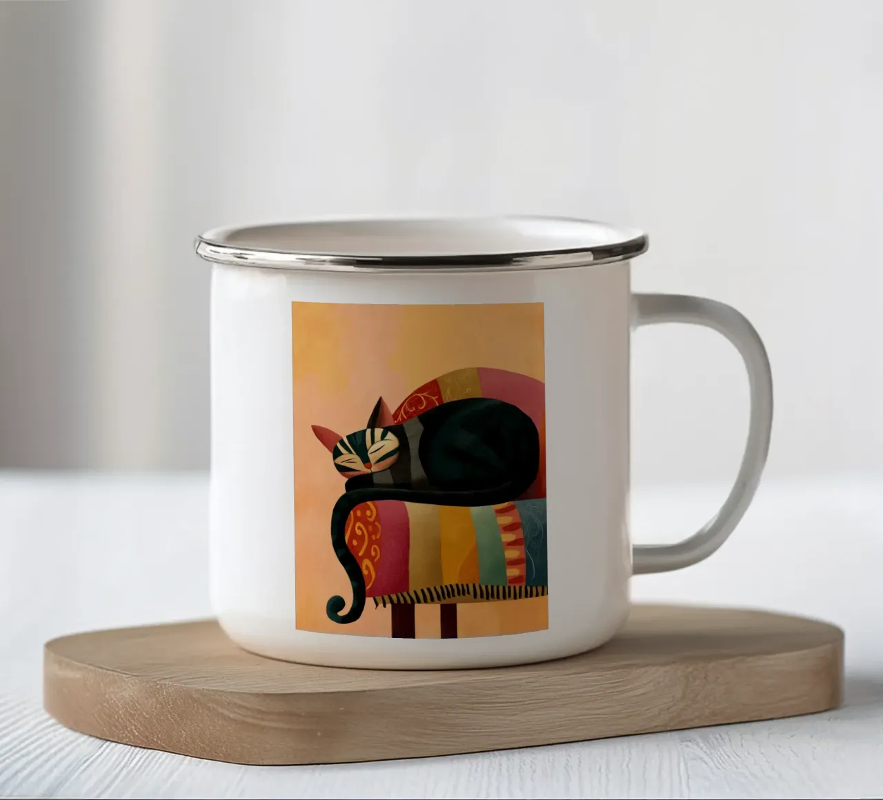 The Dreaming Cat tazza in smalto da Luca