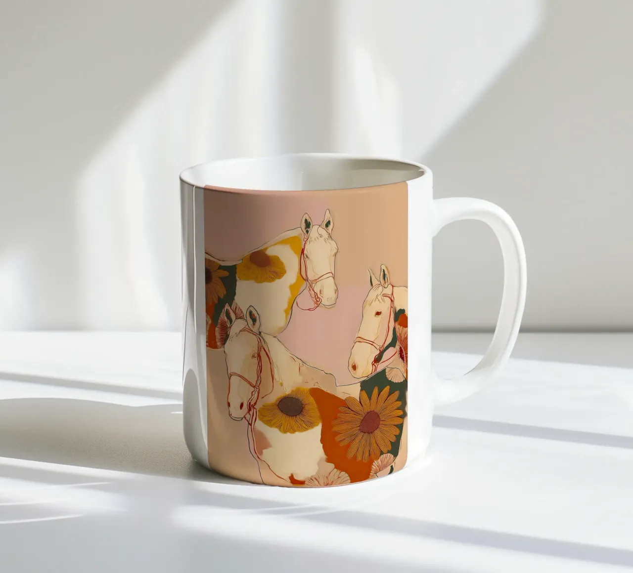 Sunflower Horses in Golden Harmony tazza in ceramica da Luca