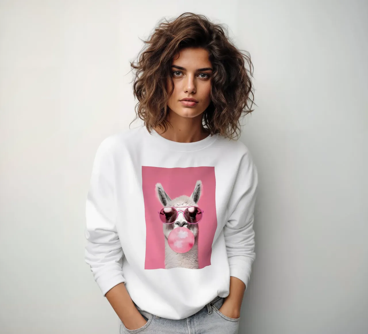 Lama mit Kaugummi Sweatshirt von Emil Art Studio