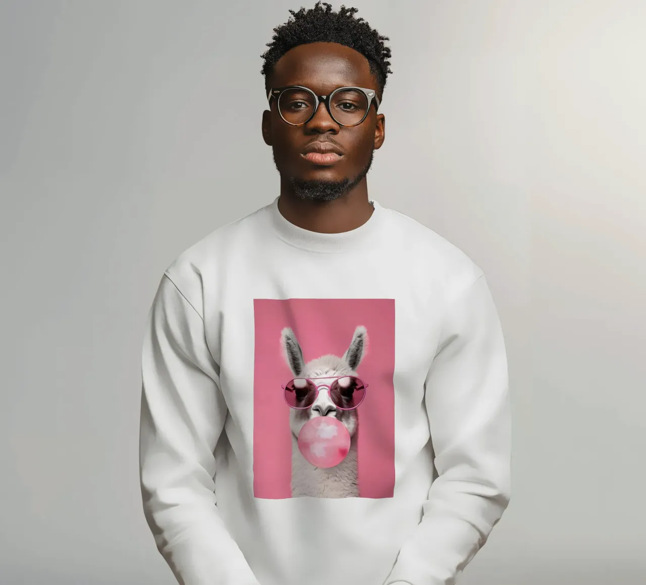 Lama mit Kaugummi Sweatshirt von Emil Art Studio