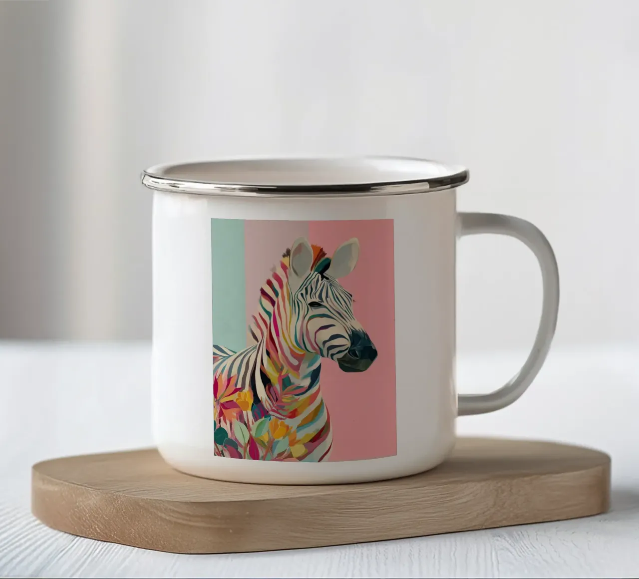 Zebra Bloom emaille mok van Luca