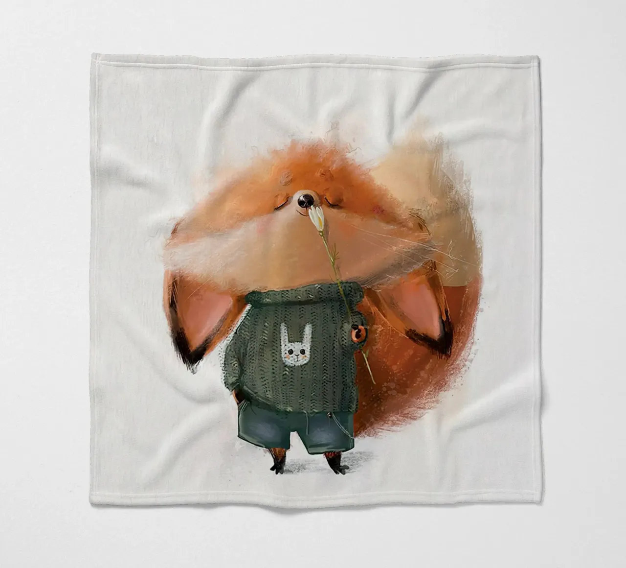 Volpe e fiore coperta in pile da Emil Art Studio