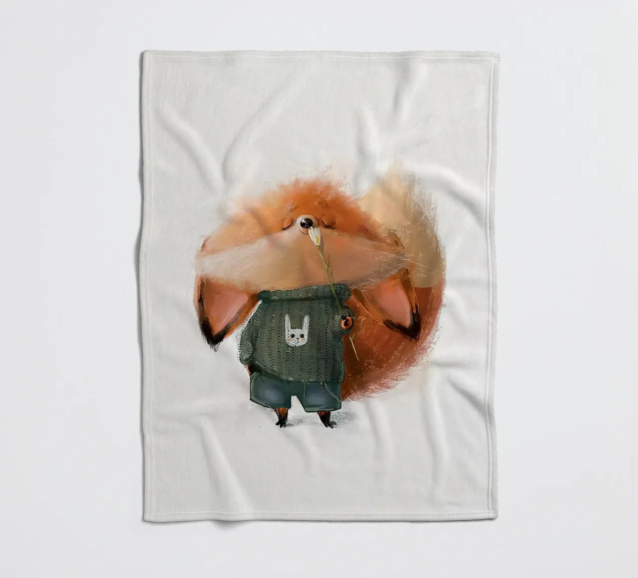 Volpe e fiore coperta in pile da Emil Art Studio