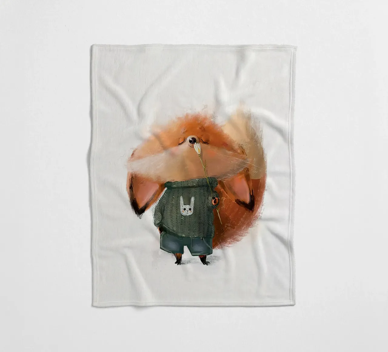 Volpe e fiore coperta in pile da Emil Art Studio