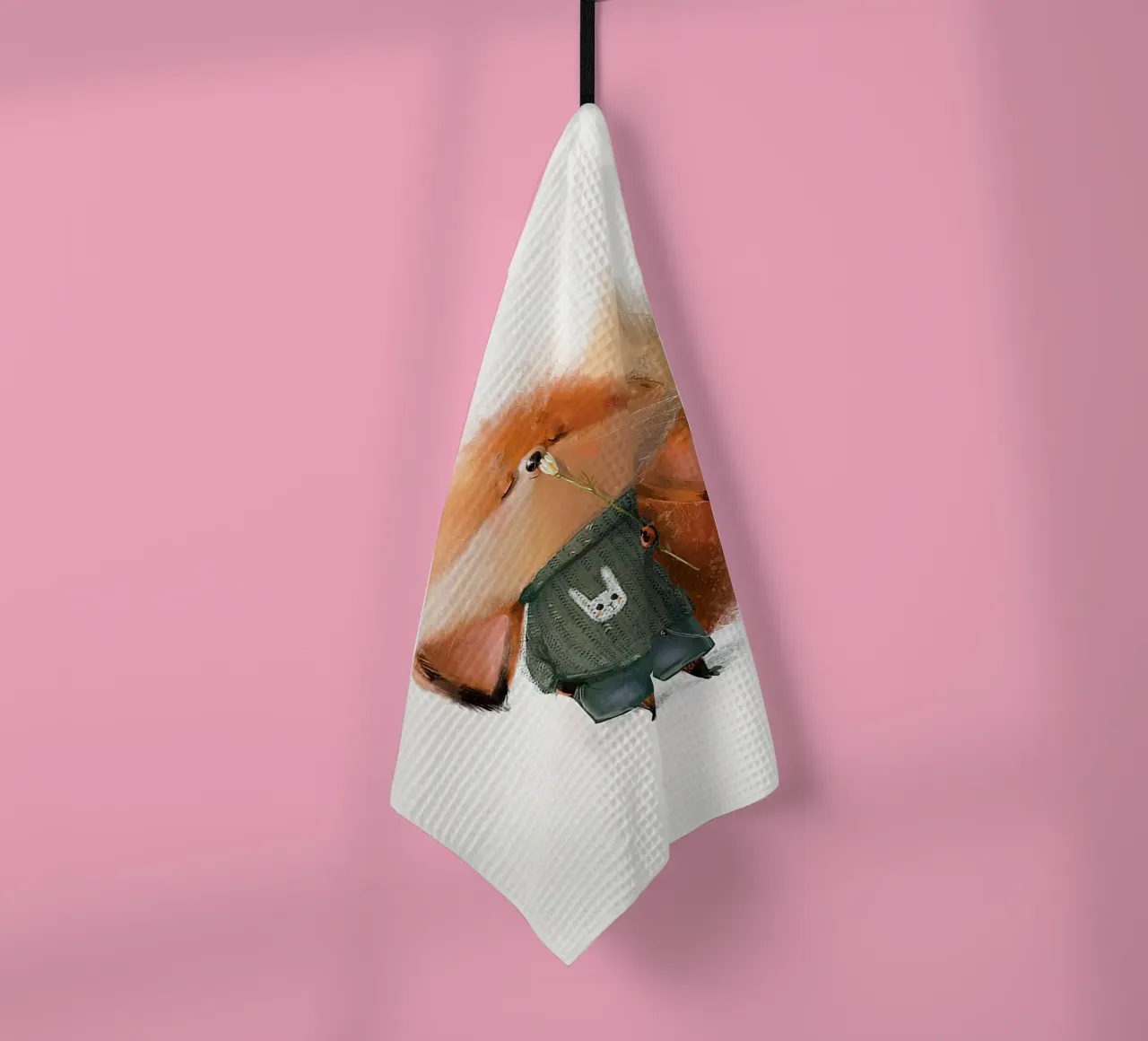 Volpe e fiore canovaccio da cucina da Emil Art Studio