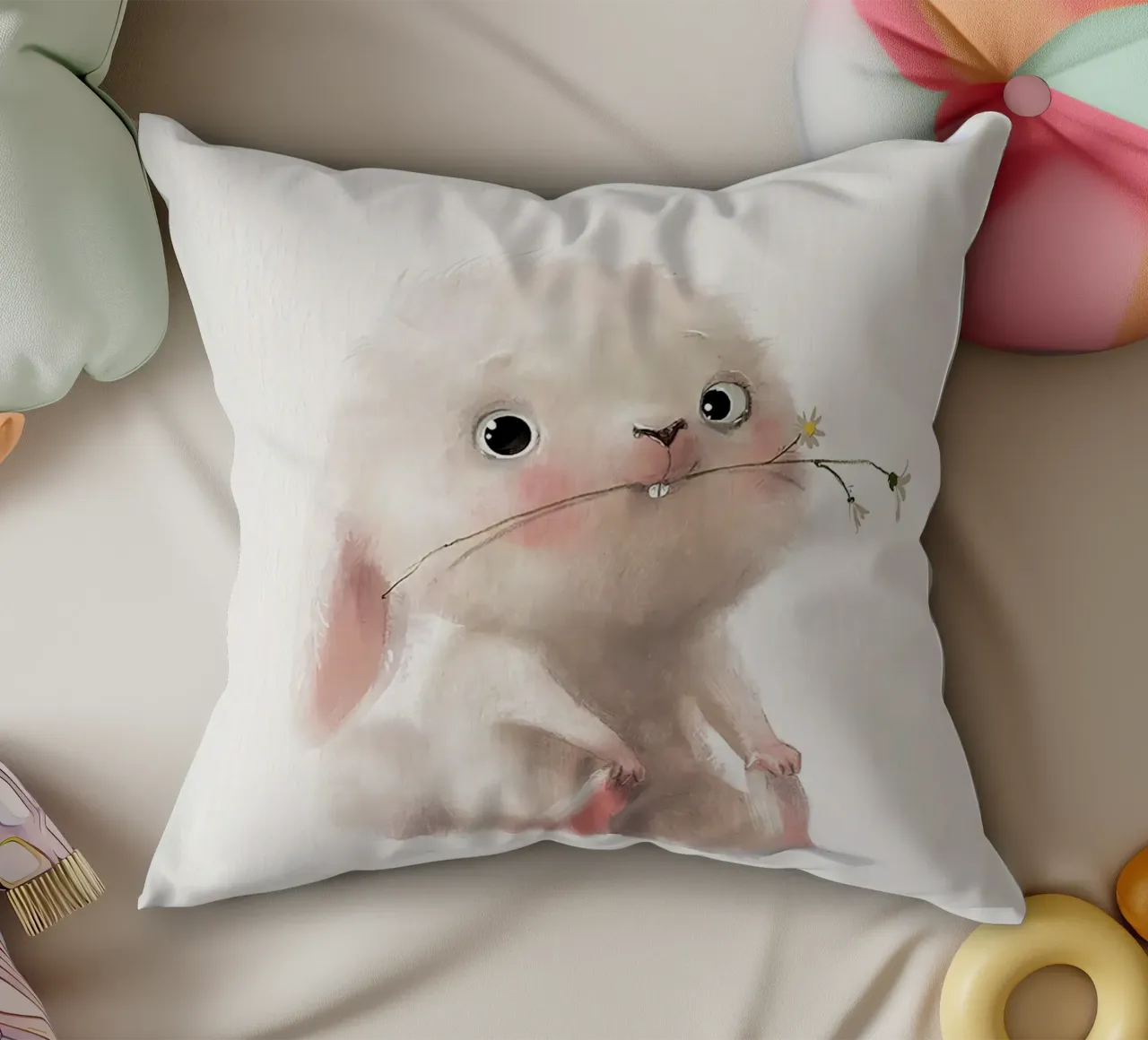 Coniglietto e fiore cuscino da Emil Art Studio