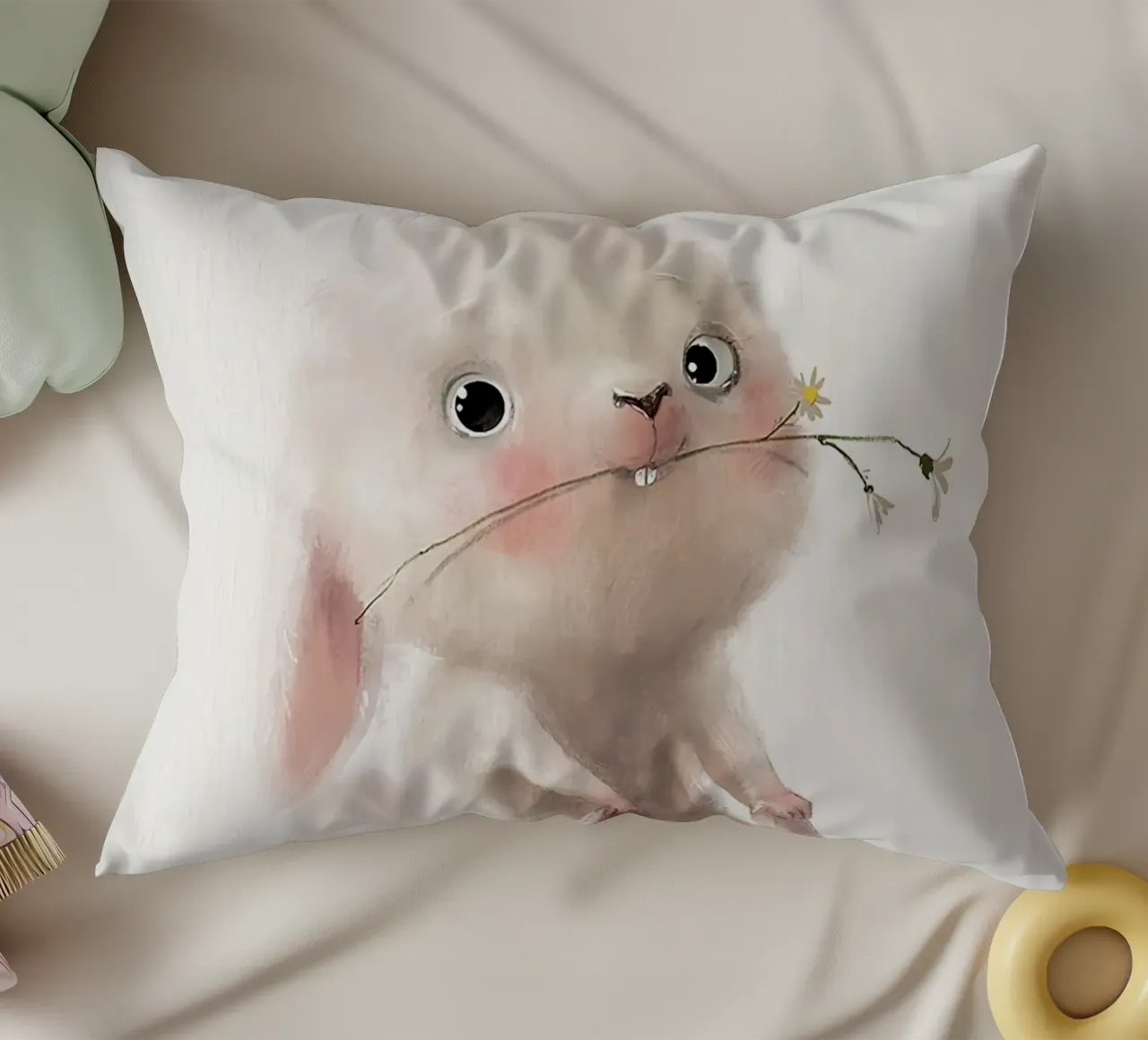 Coniglietto e fiore cuscino da Emil Art Studio