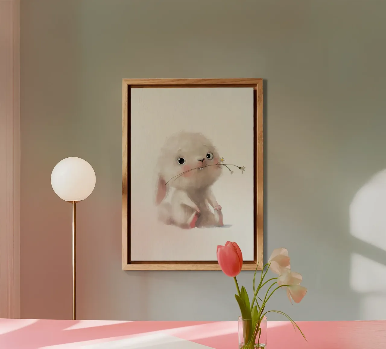 Coniglietto e fiore alluminio dibond da Emil Art Studio