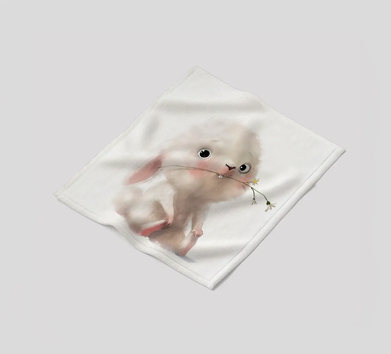 Coniglietto e fiore coperta in pile da Emil Art Studio