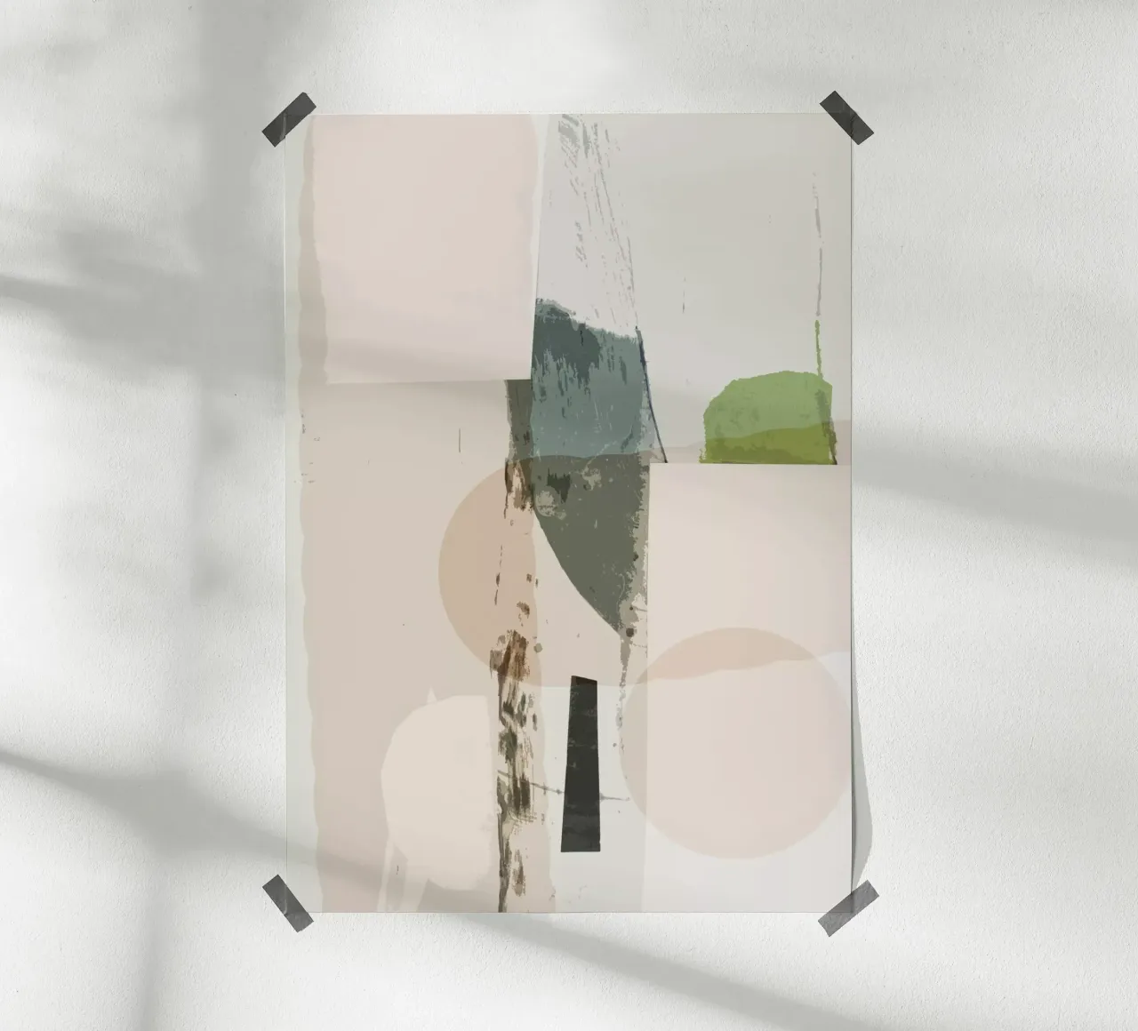 abstract collage beige green poster con telaio in alluminio da IRIS LEHNHARDT FINE ART