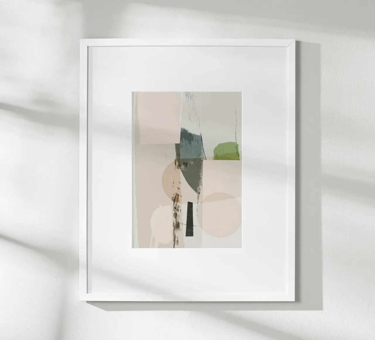 abstract collage beige green poster con telaio in alluminio da IRIS LEHNHARDT FINE ART