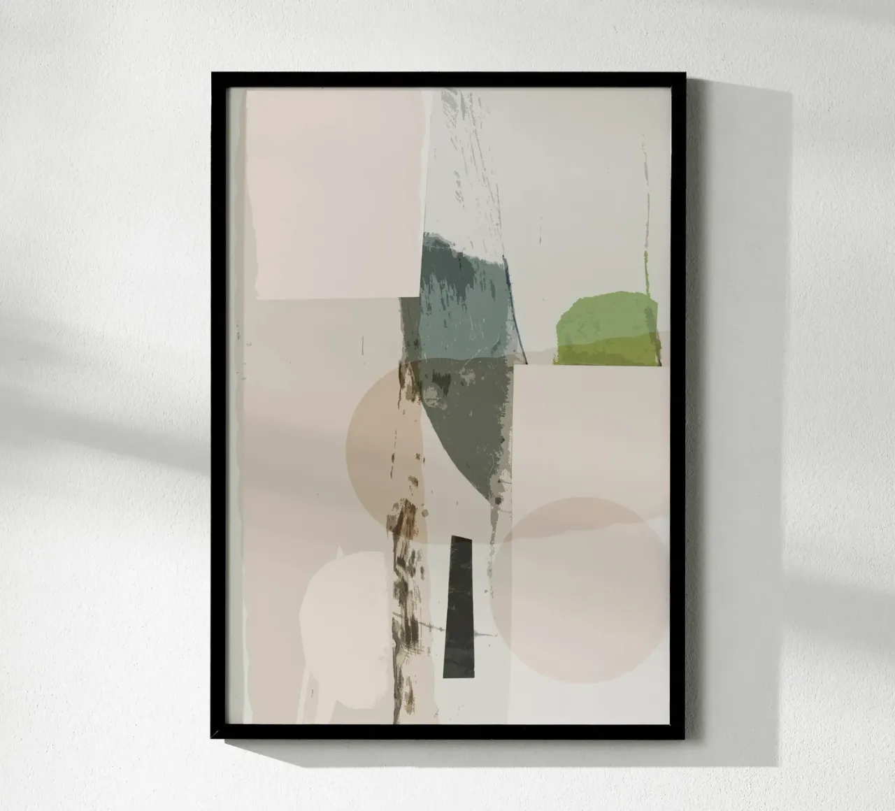 abstract collage beige green poster con telaio in alluminio da IRIS LEHNHARDT FINE ART
