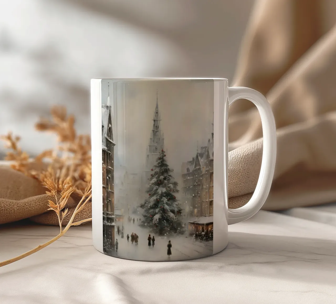 Città invernale con albero di Natale - Scena romantica sulla neve tazza in ceramica da Christmas Vibes 2025
