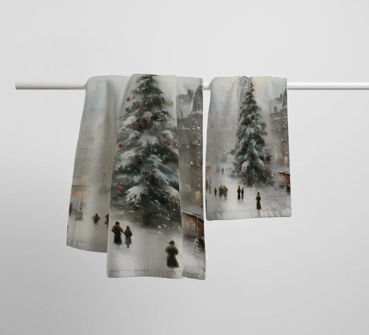 Città invernale con albero di Natale - Scena romantica sulla neve asciugamano da bagno da Christmas Vibes 2025
