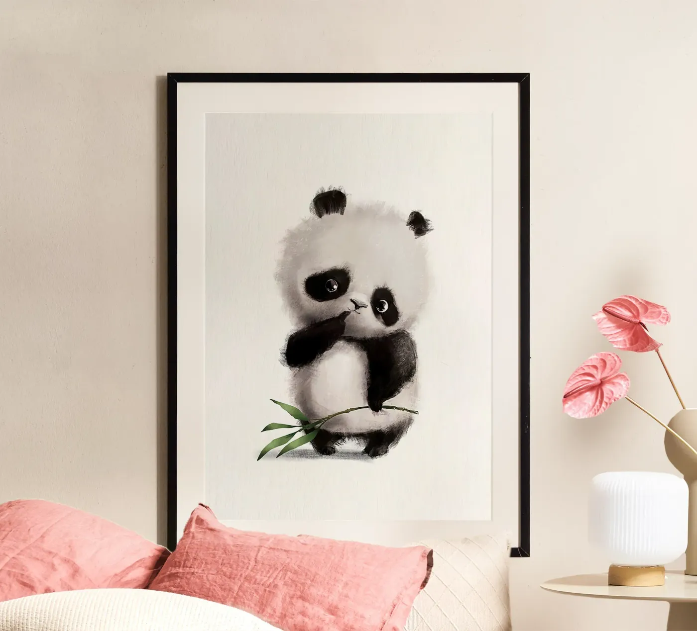 Toughtful Panda poster van Emil Art Studio