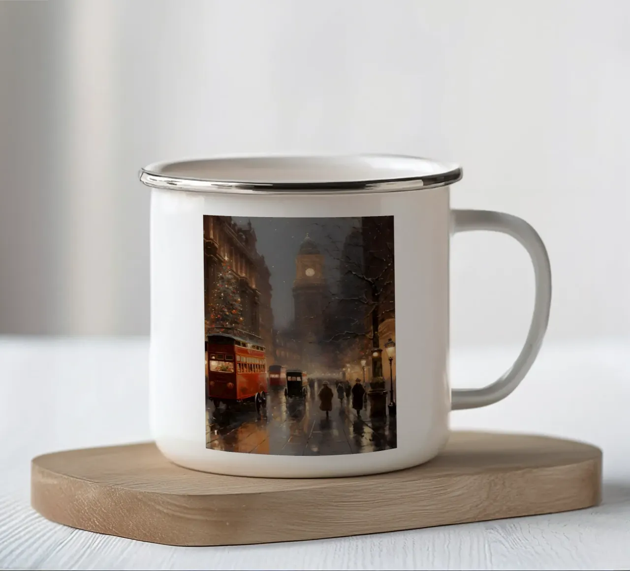 La strada di Natale sotto la pioggia tazza in smalto da Christmas Vibes 2025