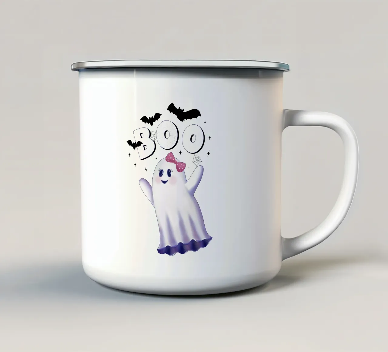 Boo. La hora de las brujas y Halloween. taza de esmalte de CalliLetters