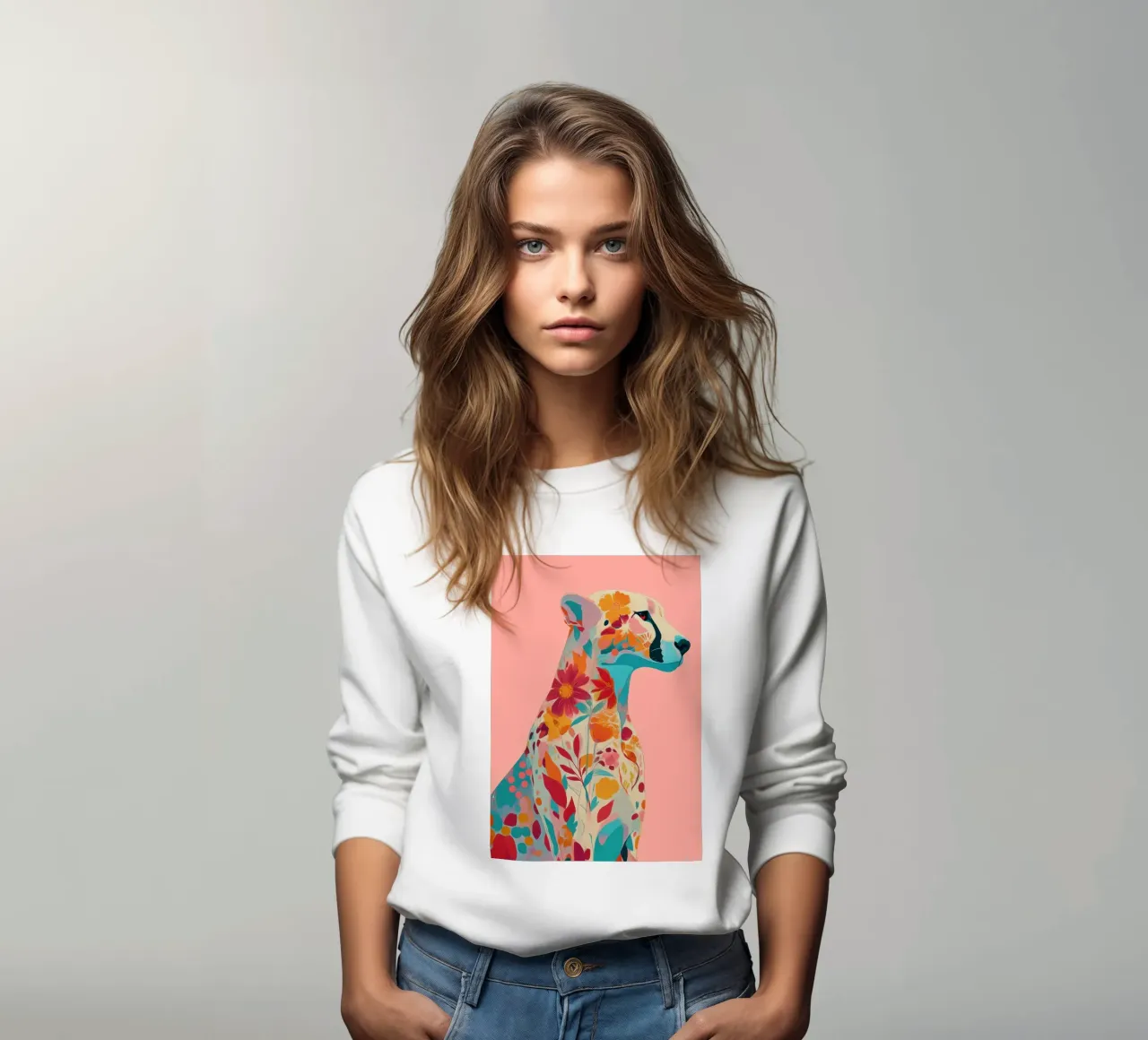 Portrait of a Cheetah in Bloom Sweatshirt von Luca