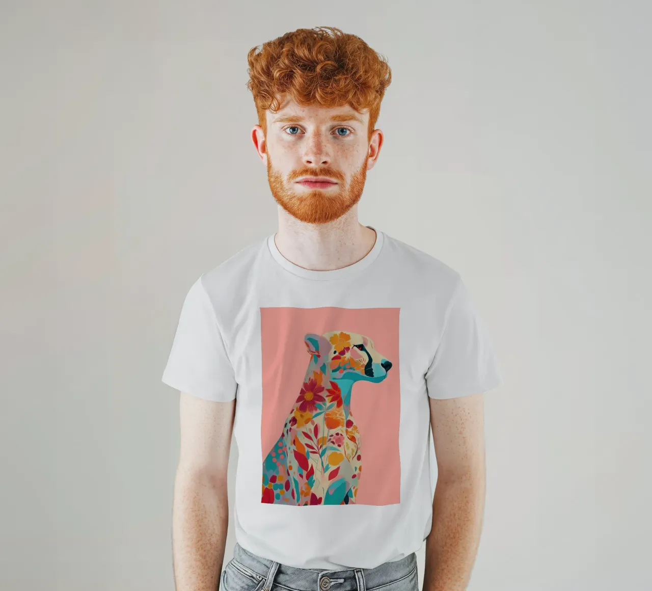 Portrait of a Cheetah in Bloom T-Shirt von Luca
