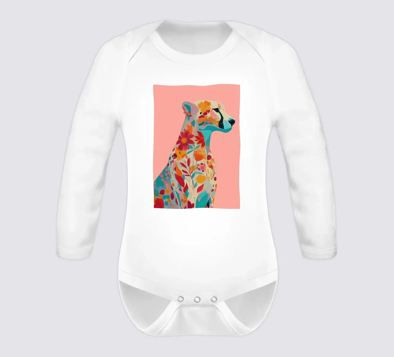 Portrait of a Cheetah in Bloom body neonato maniche lunghe da Luca