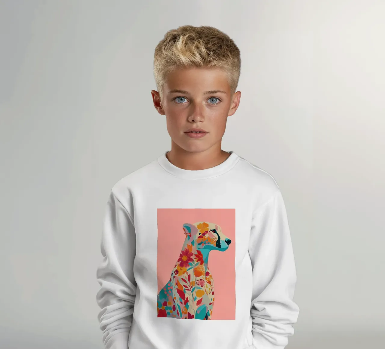 Portrait of a Cheetah in Bloom sudadera para niño de Luca