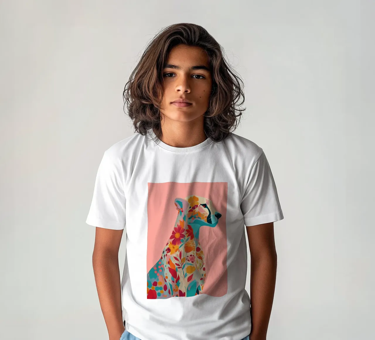 Portrait of a Cheetah in Bloom t-shirt bambini da Luca