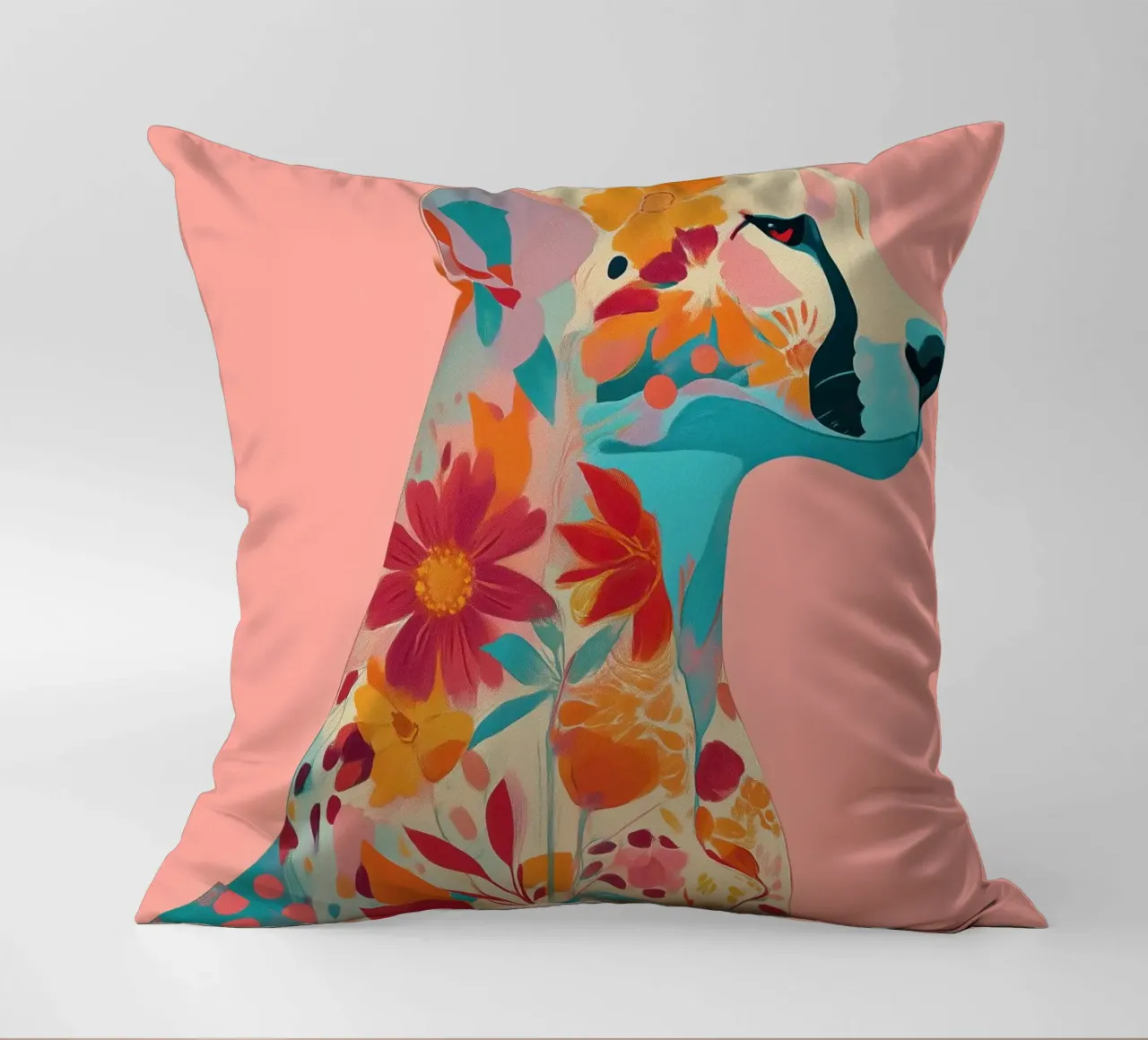 Portrait of a Cheetah in Bloom coussin de Luca