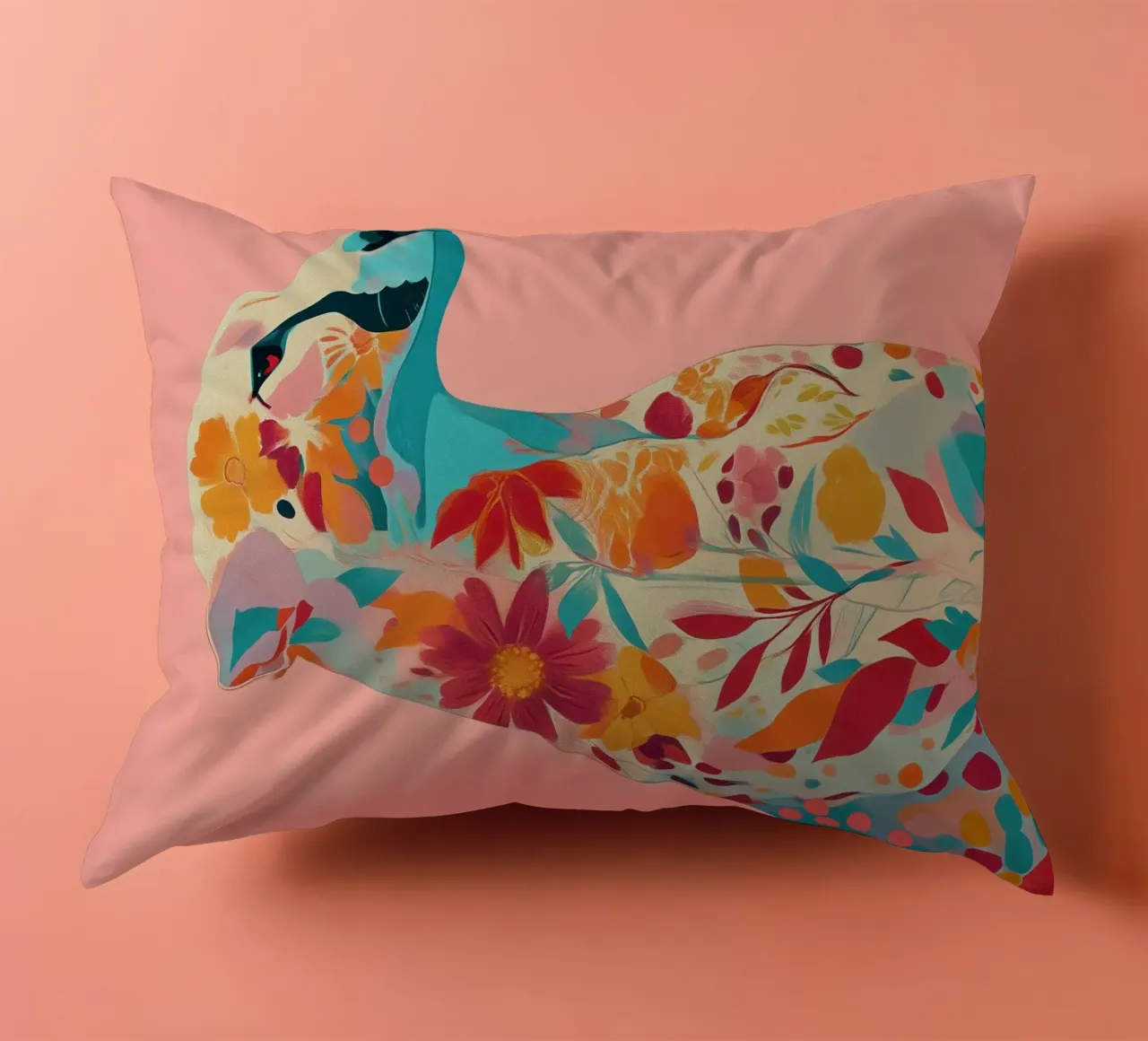 Portrait of a Cheetah in Bloom coussin de Luca