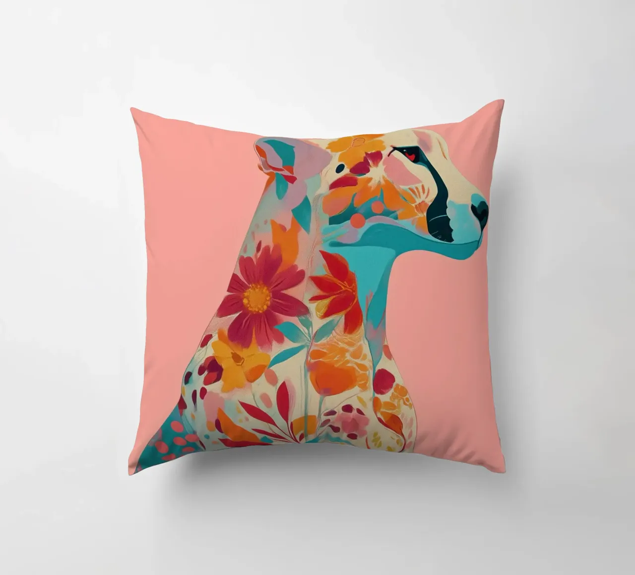Portrait of a Cheetah in Bloom coussin de Luca