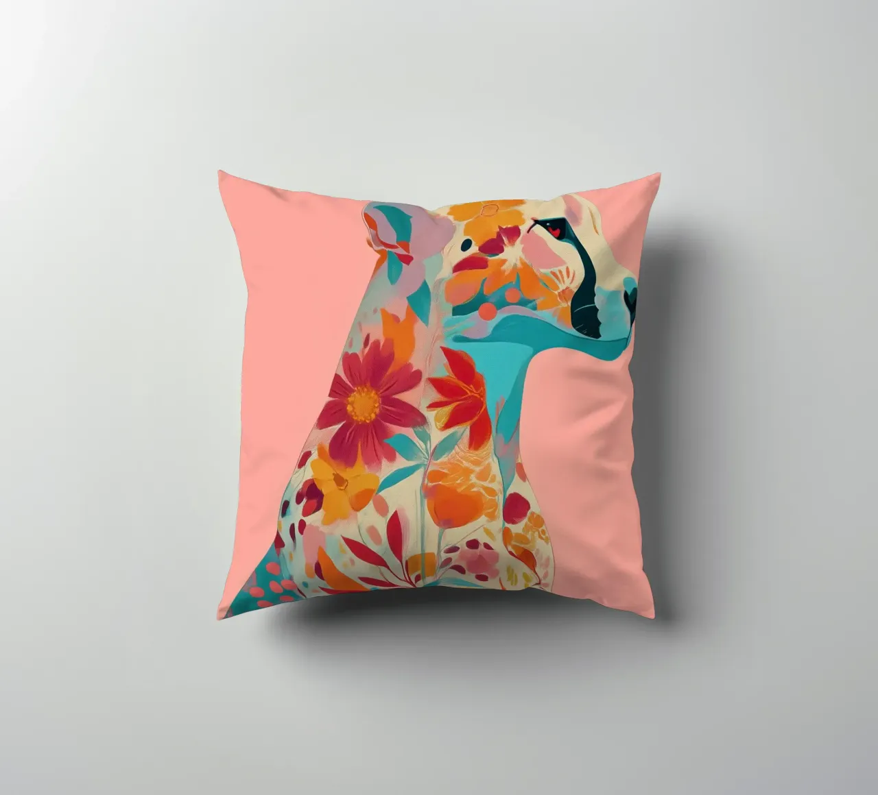 Portrait of a Cheetah in Bloom coussin de Luca