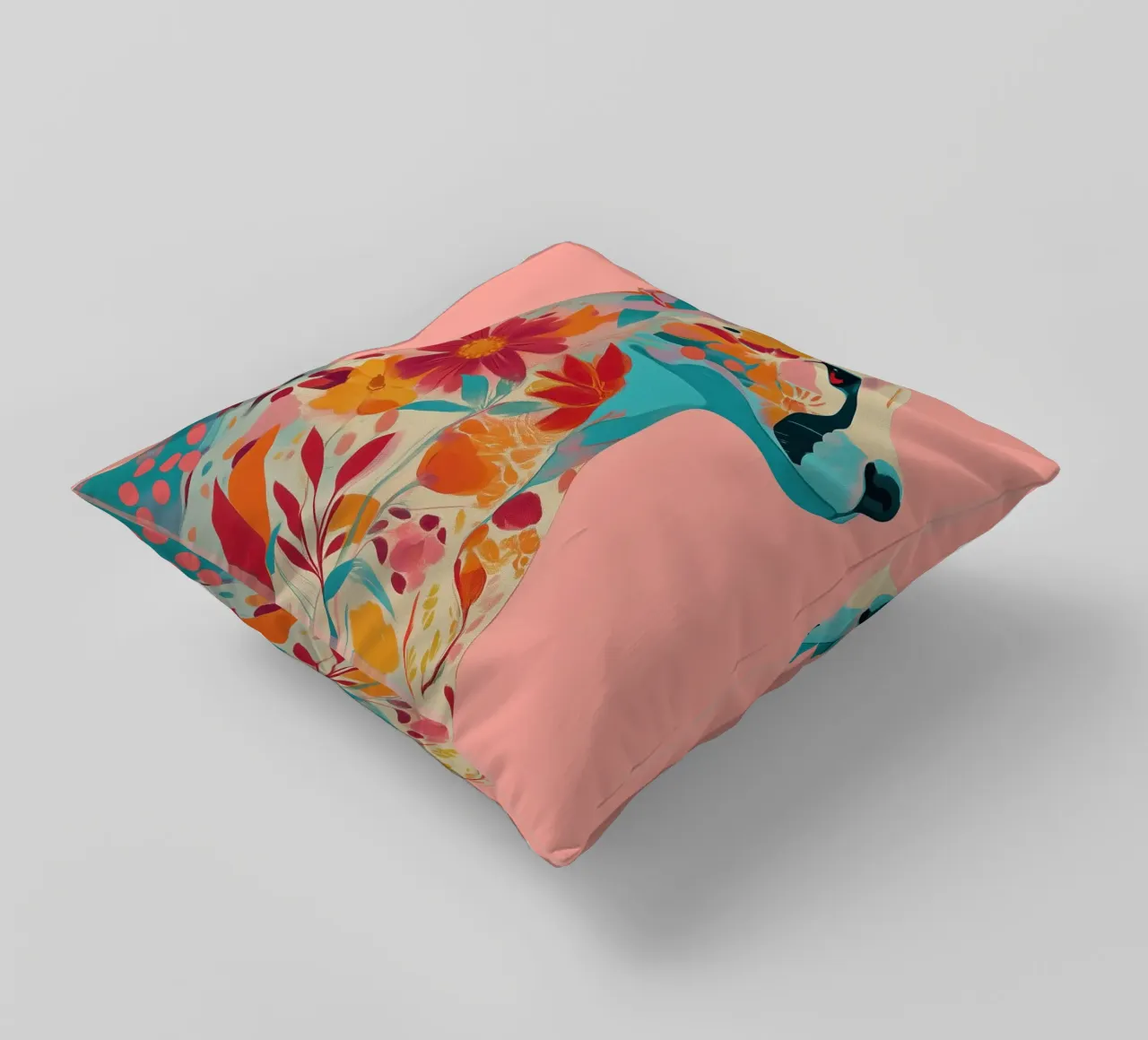 Portrait of a Cheetah in Bloom coussin de Luca