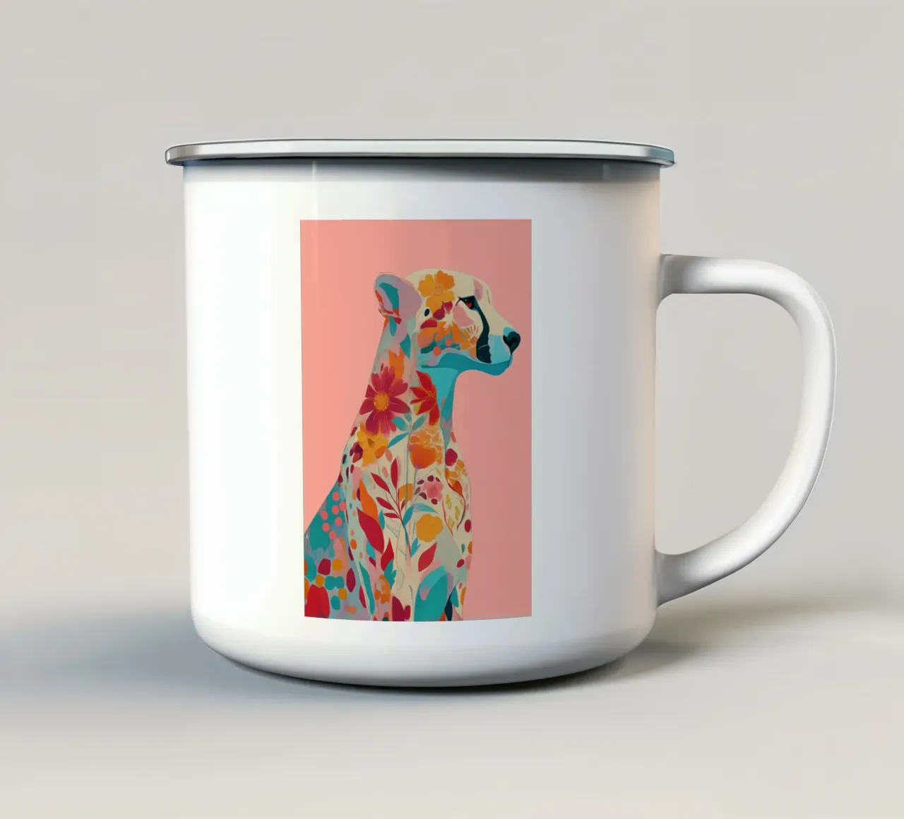 Portrait of a Cheetah in Bloom tazza in smalto da Luca