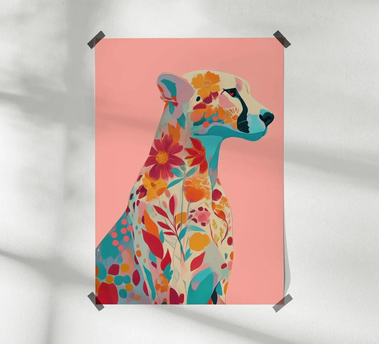 Portrait of a Cheetah in Bloom carta hahnemühle da Luca