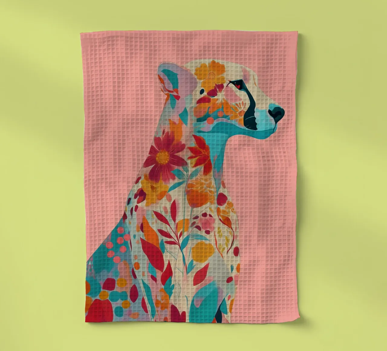 Portrait of a Cheetah in Bloom Geschirrtuch von Luca