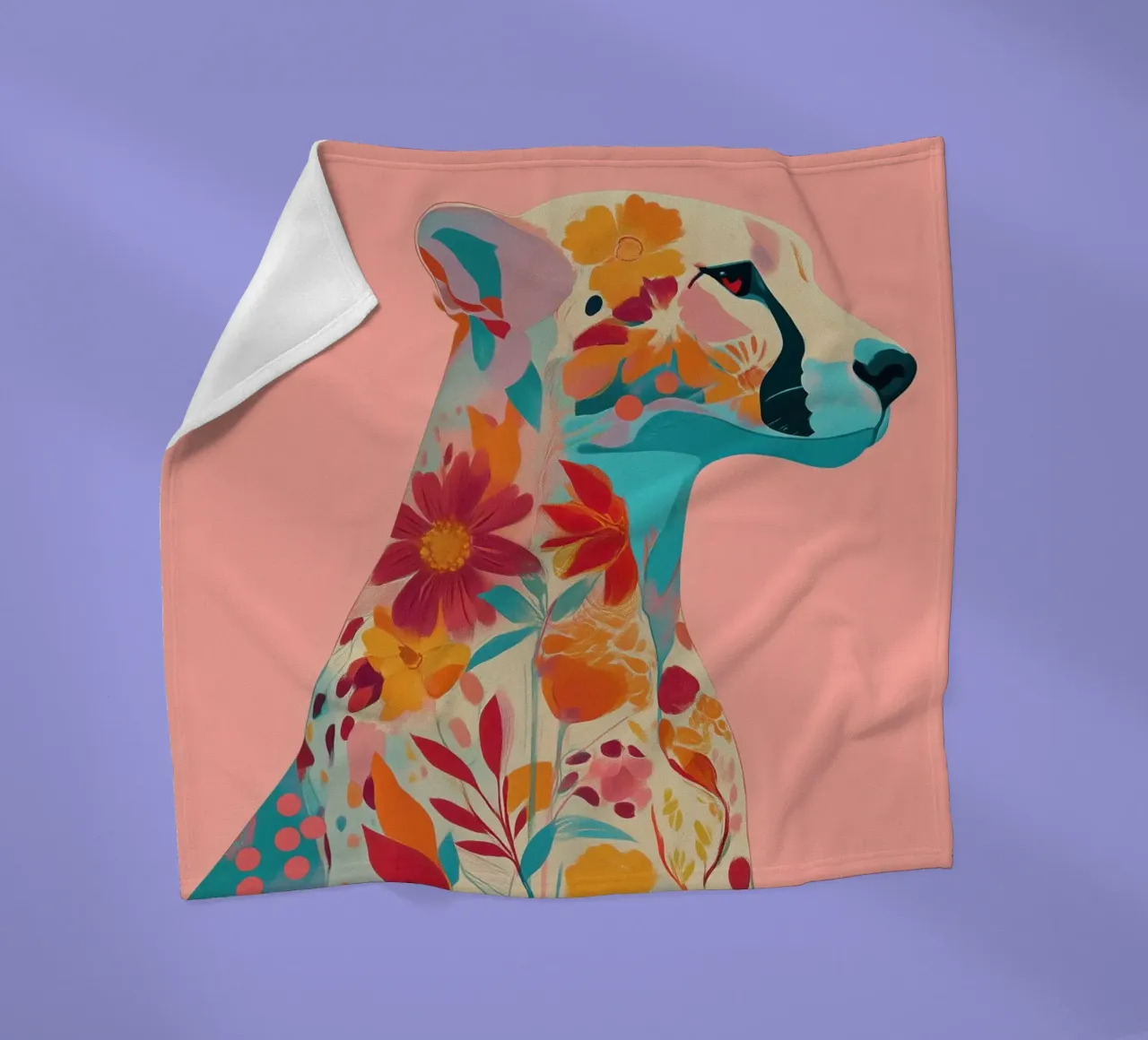 Portrait of a Cheetah in Bloom fleecedeken van Luca