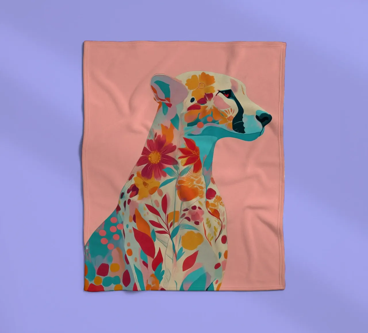 Portrait of a Cheetah in Bloom fleecedeken van Luca