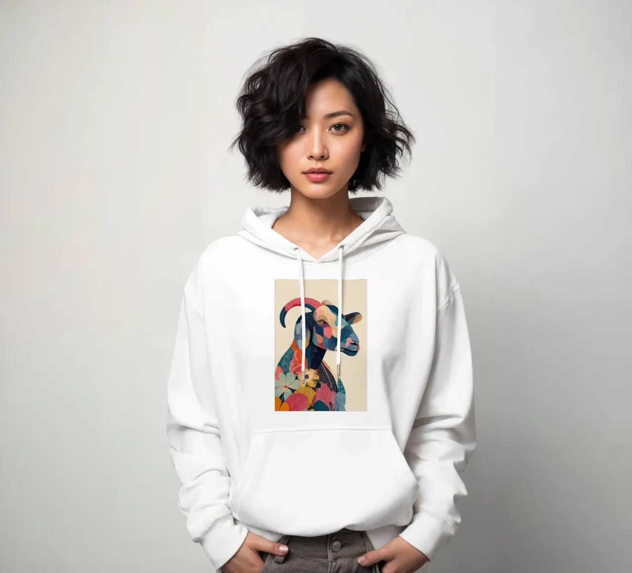 Portrait of a Goat in Bloom sudadera con capucha de Luca