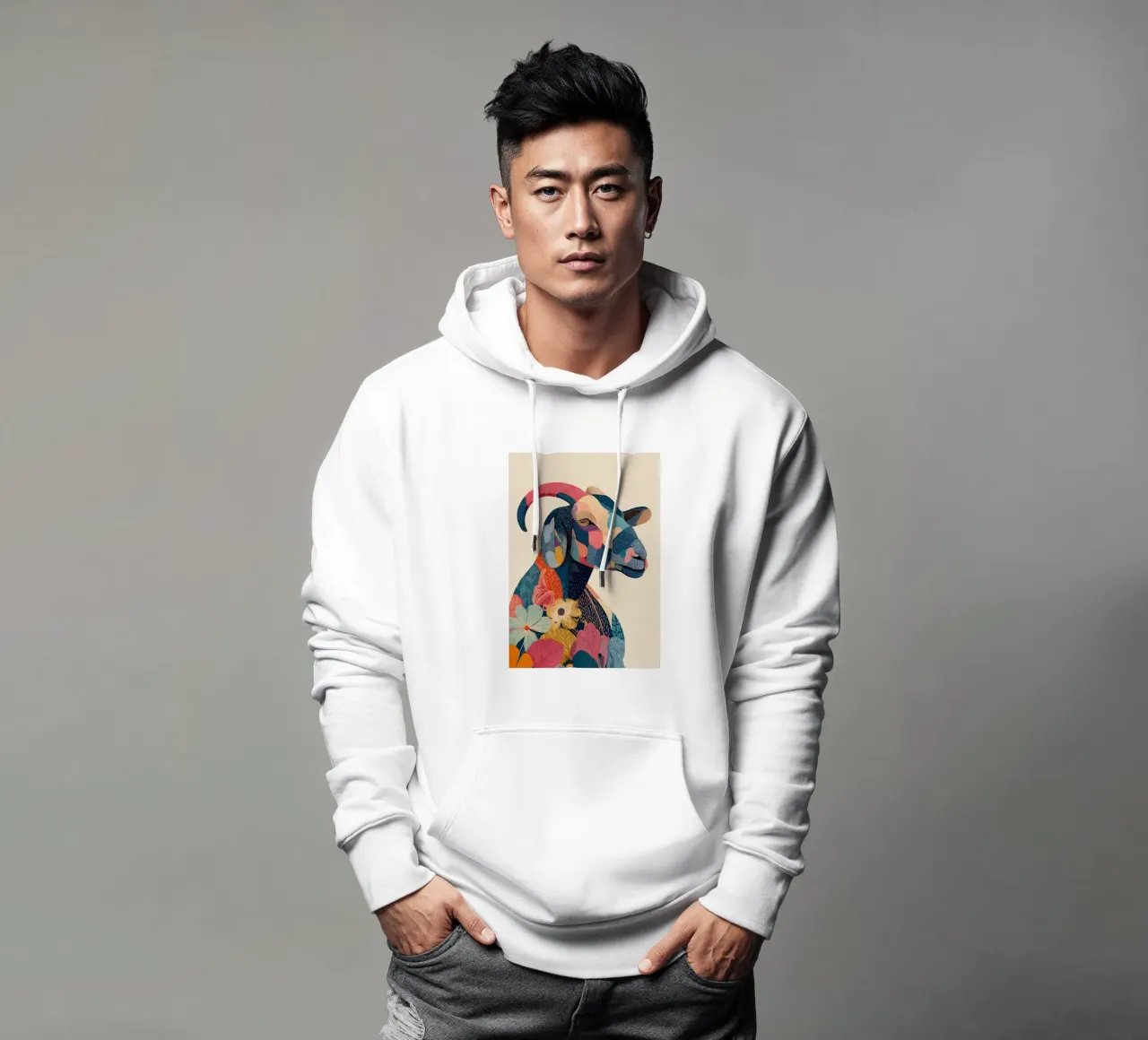 Portrait of a Goat in Bloom sudadera con capucha de Luca