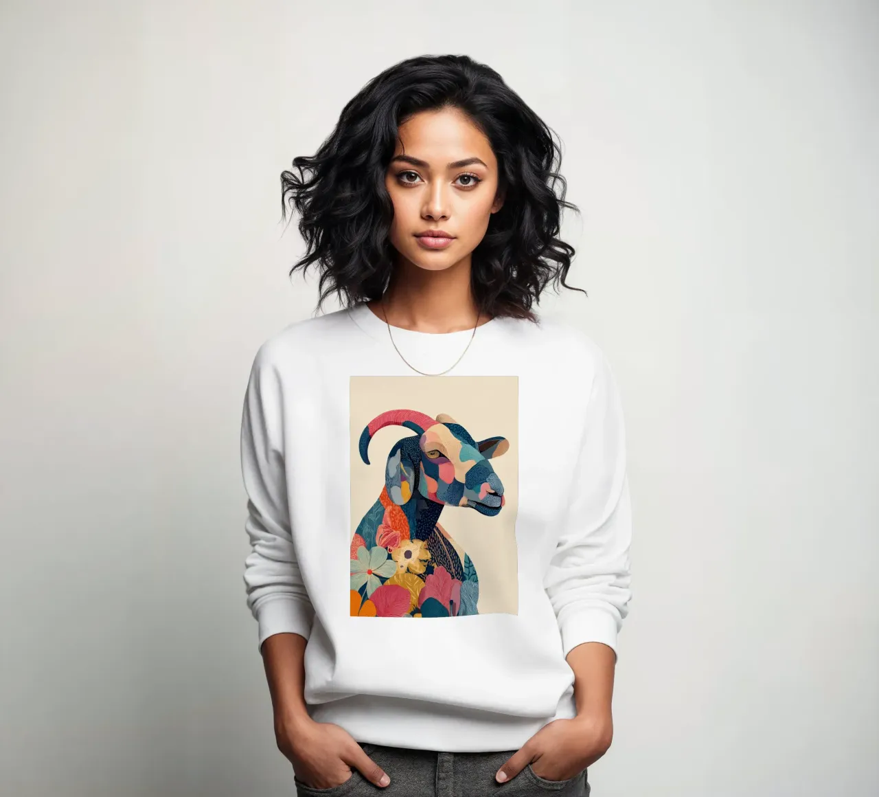 Portrait of a Goat in Bloom felpa da Luca