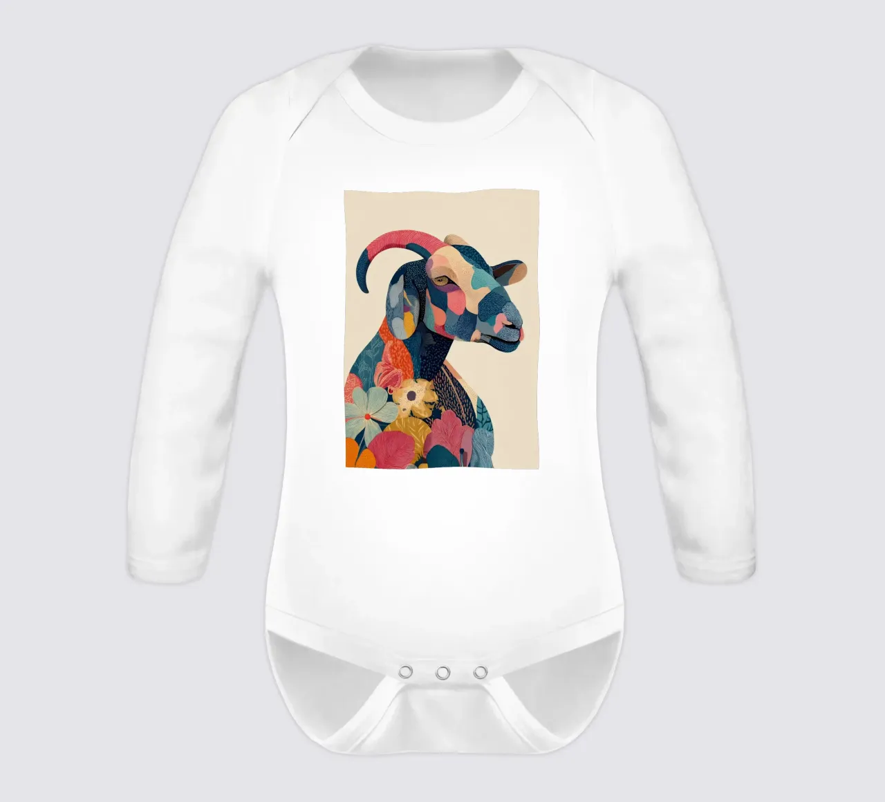 Portrait of a Goat in Bloom body neonato maniche lunghe da Luca