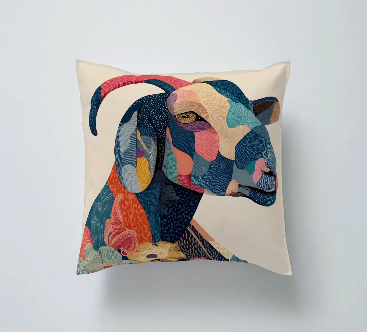 Portrait of a Goat in Bloom cuscino da Luca