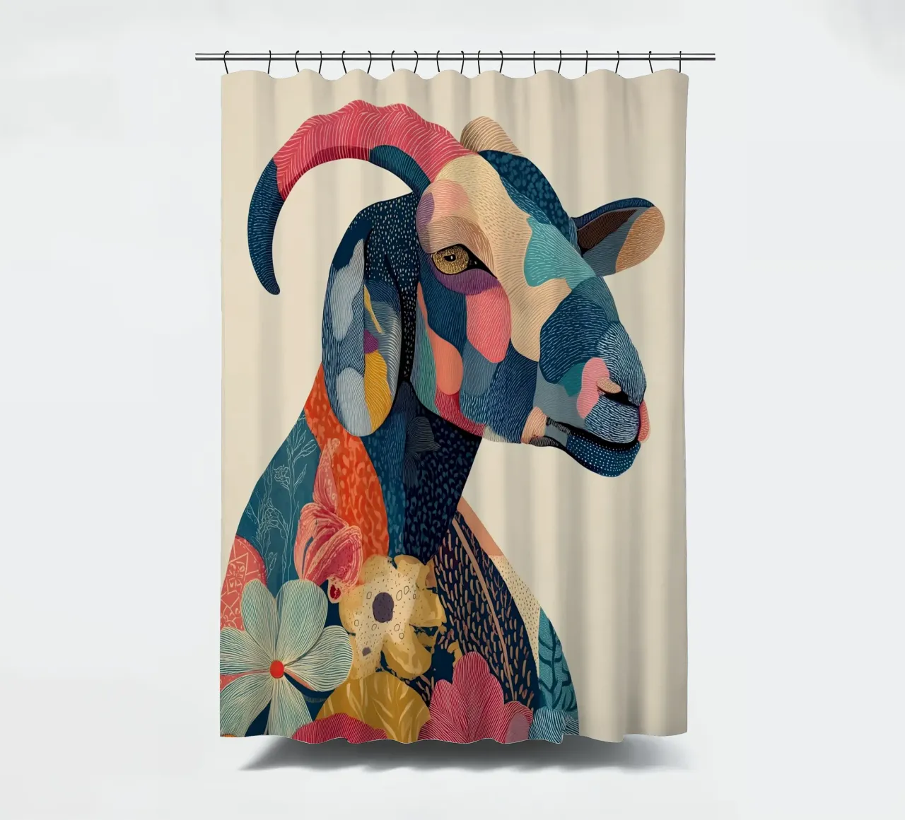 Portrait of a Goat in Bloom Duschvorhang von Luca